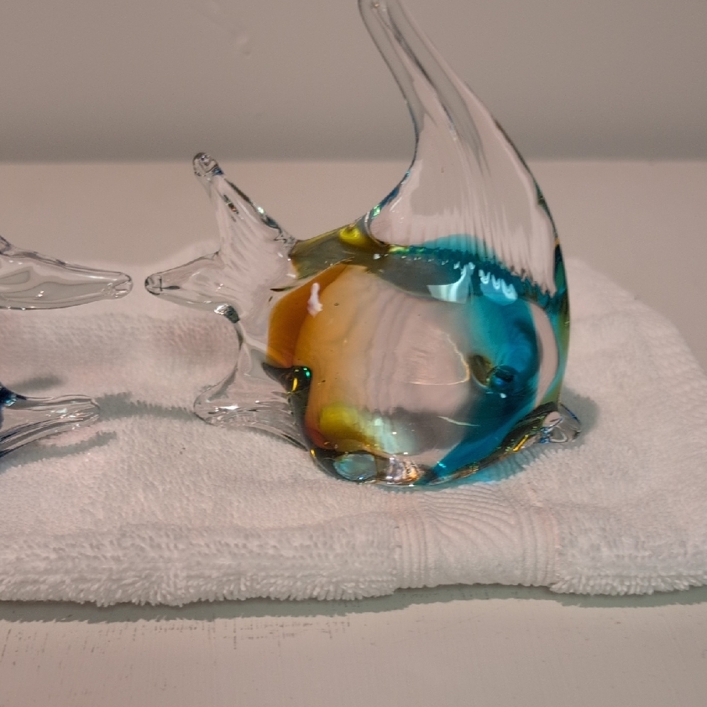 Glass Fish Paperweight  Figurines - Blue and Gold - Picture 6 of 10